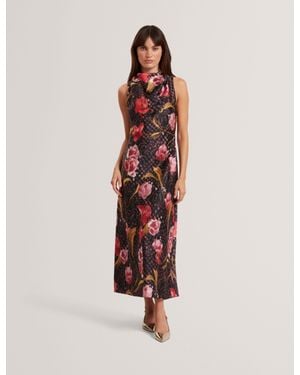 Ted Baker Twilli Floral Check Cowl Neck Satin Midaxi Dress - Black