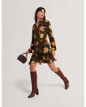 Ted Baker Indivia Floral Check Print Mini Shirt Dress - Natural