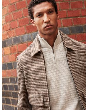 Ted Baker Jeremee Branded Texture Zip Neck Jumper - Natural