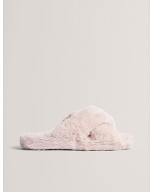 Ted Baker Lopply Faux Fur Open Toe Slippers - Pink