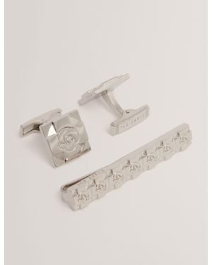 Ted Baker Rosemel Engraved Rose Cufflinks & Tie Bar Set - Natural