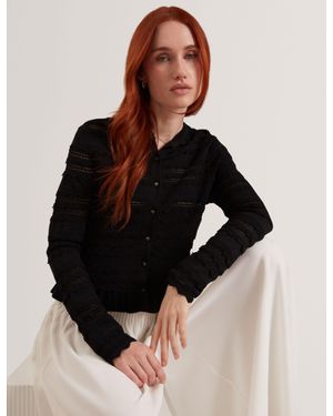Ted Baker Avria Frilled Hem Knitted Crew Neck Cardigan - Black