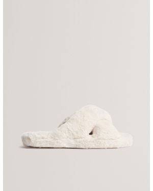 Ted Baker Lopply Faux Fur Open Toe Slippers - Natural