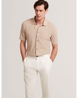 Ted Baker Connyr Textured Knit Button-Through Polo Shirt - Natural