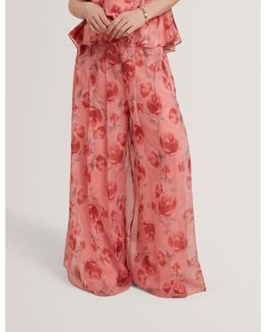 Ted Baker Dosiia Heritage Rose Pleated Wide Leg Trousers - Red