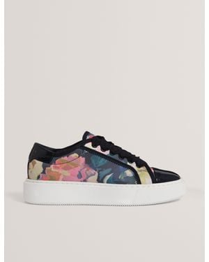 Ted Baker Zaiira Floral Print Satin Platform Trainers - Blue