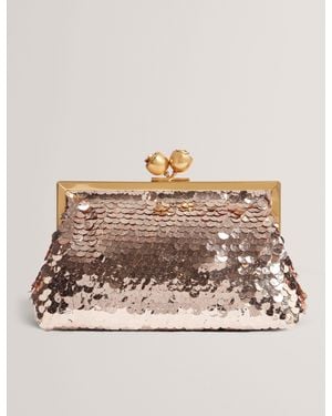 Ted Baker Sequinz Sequin Rose Clasp Clutch Bag - Natural
