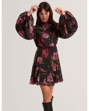 Ted Baker Endrina Floral Print Balloon Sleeve Mini Dress - Red