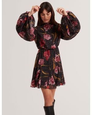Ted Baker Endrina Floral Print Balloon Sleeve Mini Dress - Red