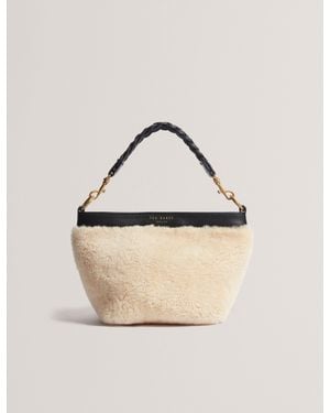 Ted Baker Sherbaa Shearling Plaited Handle Small Bucket Bag - Natural