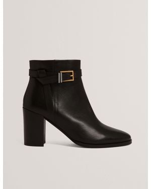 Ted Baker Cleonna Belt Trim Leather Heeled Ankle Boots - Black