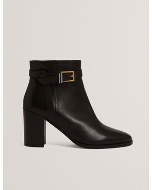 Ted Baker Cleonna Belt Trim Leather Heeled Ankle Boots - Black