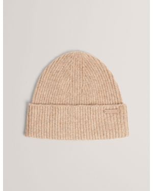 Ted Baker Lidiaas Wool Blend Ribbed Knit Beanie Hat - Natural