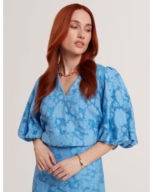 Ted Baker Limana Burnout Floral Puff Sleeve Top - Blue