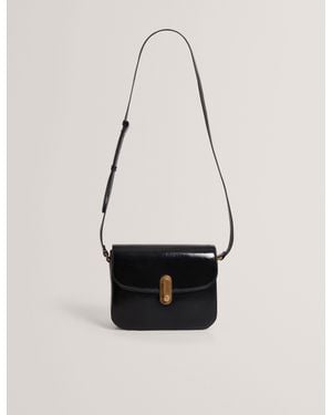 Ted Baker Kkaysie Twist Lock Crinkled Leather Satchel Bag - White