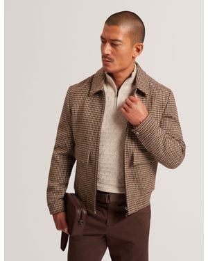 Ted Baker Baglan Dogtooth Check Wool Harrington Jacket - Brown