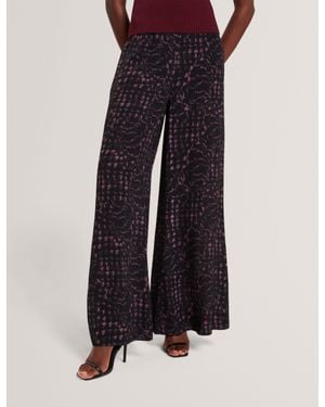 Ted Baker Reecha Floral Check Print Wide Leg Trousers - Blue