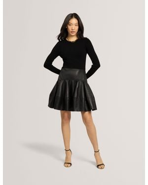 Ted Baker Elenyah Knitted Mini Dress With Faux Leather Skirt - Black