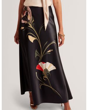Ted Baker Salira Floral Graphic Satin Bias Maxi Skirt - Black