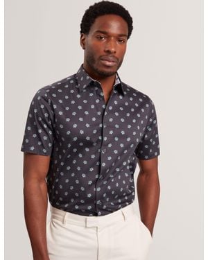 Ted Baker Chaska Mini Floral Print Short Sleeve Shirt - Grey