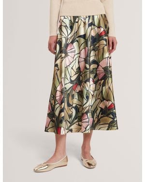 Ted Baker Alhie Mirrored Print Satin Midi Full Skirt - Black