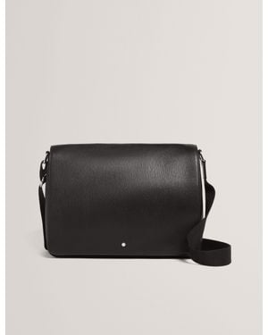 Ted Baker Barkly Bark Grained Leather Messenger Bag - Black