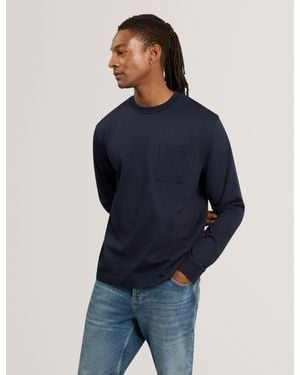 Ted Baker Stathum Long Sleeve Relaxed Cotton T-Shirt - Blue