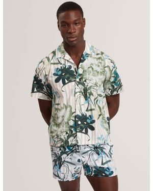 Ted Baker Anukis Floral Stripe Print Cotton Short Sleeve Shirt - Green