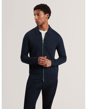 Ted Baker Latto T Stitch Cotton Wool Jumper Jacket - Blue