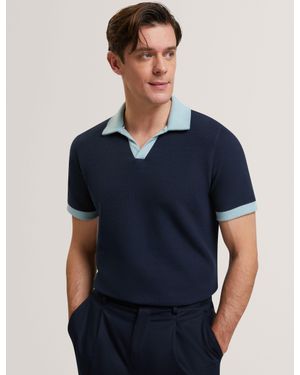 Ted Baker Brioza Waffle Texture Knit Open Neck Polo - Blue