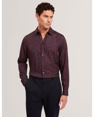 Ted Baker Akselle Dark Floral Print Woven Shirt - Purple
