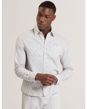Ted Baker Reus Relaxed Grindle Texture Long Sleeve Shirt - White