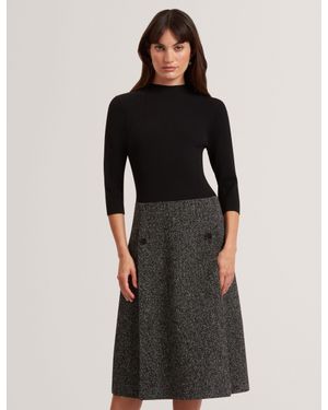 Ted Baker Ekaad Boucle Midi Illusion Dress With Knit Top - Black