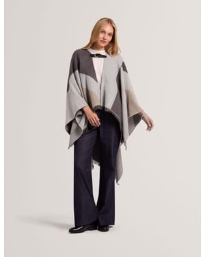 Ted Baker Suffia Colour Block Buckled Woven Poncho - Natural