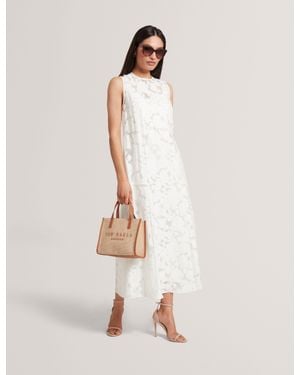 Ted Baker Bayiia Burnout Floral Drop Waist Midi Dress - White
