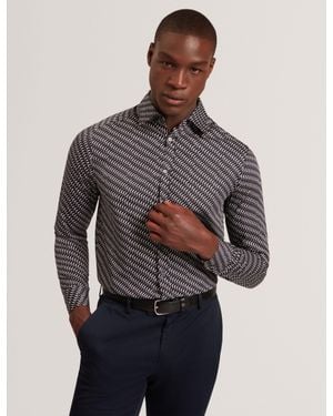 Ted Baker Kristov Dash Print Cotton Long Sleeve Shirt - Grey