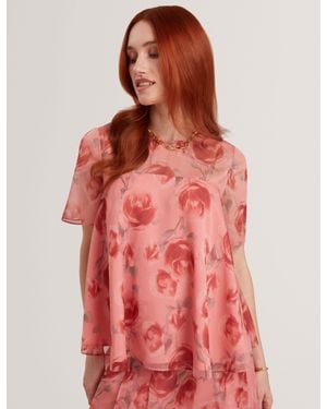 Ted Baker Charzi Heritage Rose Short Sleeve Swing Top - Red