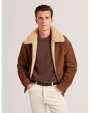 Ted Baker Wald Shearling Leather Aviator Jacket - Brown