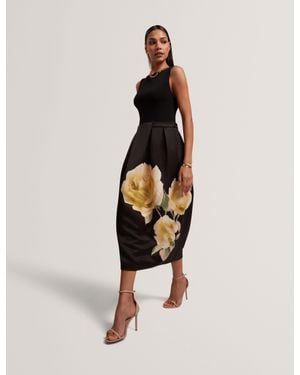 Ted Baker Verinie Rose Print Sleeveless Midi Dress - Black