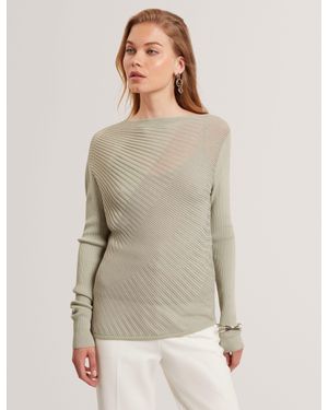 Ted Baker Ceyloaa Sheer Detail Knit Long Sleeve Top - Natural