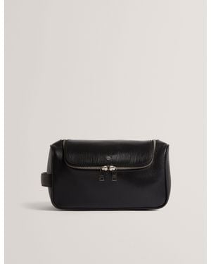 Ted Baker Baxley Bark Texture Leather Zip-Top Washbag - Black