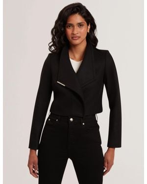 Ted Baker Rosecee Tailored Cropped Wool Wrap Jacket - Black
