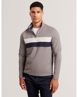 Ted Baker Viktoro Stripe Panel Zip Neck Sweatshirt - Grey