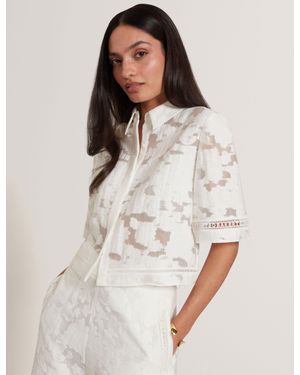 Ted Baker Khayt Burnout Floral Texture Cropped Shirt - White