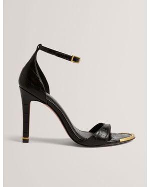 Ted Baker Helliy Croc Effect Leather Stiletto Heel Sandals - Black