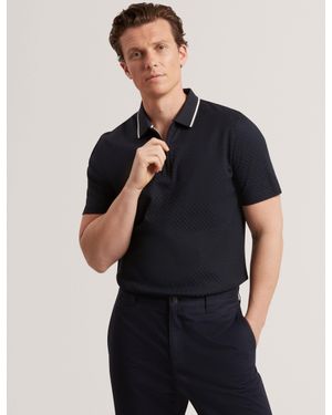Ted Baker Cophen T Texture Zip Neck Short Sleeve Polo - Black