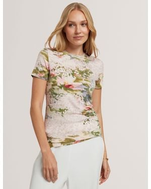 Ted Baker Polla Lilypad Print Fitted Jersey T-Shirt - Natural