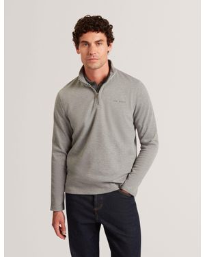 Ted Baker Crabtre Stretch Cotton Zip Neck Sweatshirt - Grey