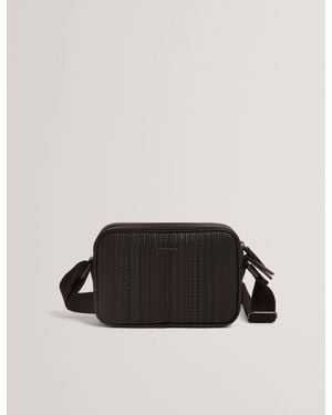 Ted Baker Walt Striped Woven Pu Crossbody Bag - Black