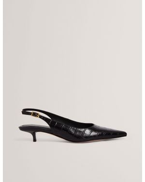 Ted Baker Kitiy Croc Leather Slingback Kitten Heel Shoes - Natural